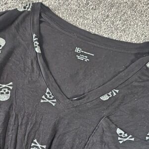 NoBoundaries Glitter Skull Crossbone T-Shirt Womens L Black Knot Front Goth Emo